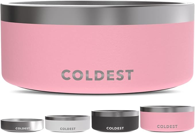 Coldest Dog Bowl - Anti Rust Metal, Non Slip, 3 Layers Insulated Stainless Steel Dog Bowls - Spill Proof &amp; Heavy Duty - Water Bowl for Dogs, Cats &amp; Pets, Dish Washer Safe (100 oz, Cotton Candy Pink)