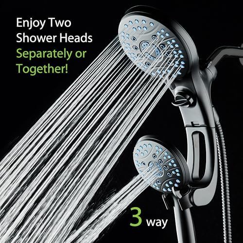 Hotel Spa AquaCare for California As-Seen-On-TV High Pressure Handheld Rain 50-mode 3-way Shower Head Combo with Adjustable Arm, Anti-clog Jets, Tub &amp; Pet Power Wash, 6 ft. Hose, Matte Black