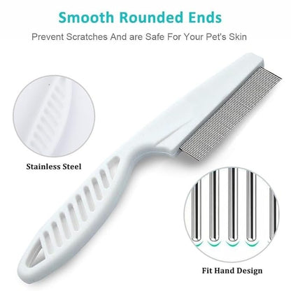 Pet Grooming Comb - 2-in-1 Multifunctional Stainless Steel Comb for Flea, Tear Stain Removal, and Dehairing Dogs and Cats&
