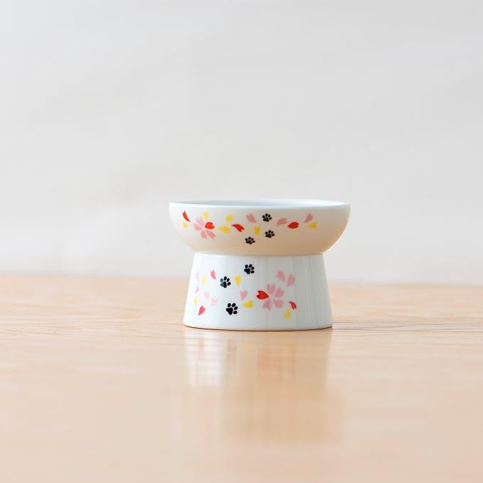 Necoichi Elevated Cat Food Bowl Prevent Neck &amp; Whisker Fatigue, Dishwasher and Microwave Safe, No.1 Seller in Japan! (Sakura, Regular)