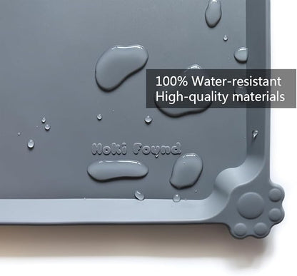 Hoki Found XX-Large Silicone Pet Feeding Mats - Non Slip Cat Dog Bowl Mats - Waterproof, Gray (28&