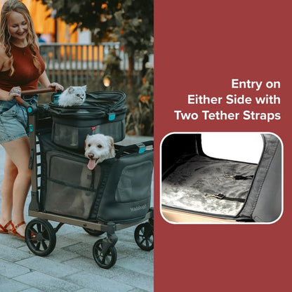 Pet Two Foldable Cart - Adjustable &amp; Portable Pet Stroller with Caddy, Foam Filled Rubber Wheels, Storage - Carriage for Small &amp; Medium Dogs, Cats Under 75 lbs