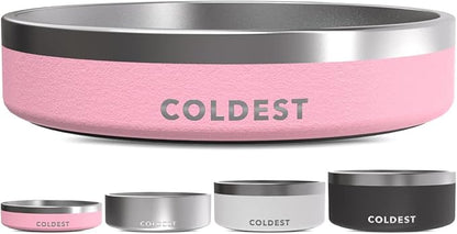 Coldest Dog Bowl - Anti Rust Metal, Non Slip, 3 Layers Insulated Stainless Steel Dog Bowls - Spill Proof &amp; Heavy Duty - Water Bowl for Dogs, Cats &amp; Pets, Dish Washer Safe (21 oz,Cotton Candy Pink)