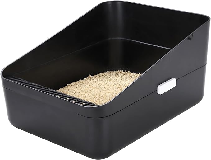 Sfozstra Open Top Litter Box: Black Medium Size with High Sides &amp; Anti Leak Design, Easy Clean Litter Pan for Home Cats