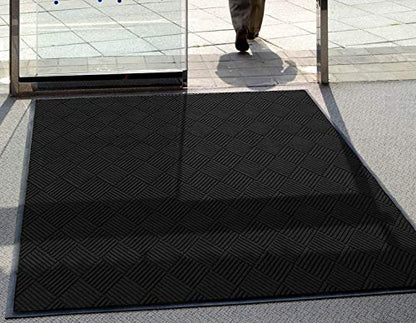 M+A Matting WaterHog Diamond | Commercial-Grade Entrance Mat with Rubber Border – Indoor/Outdoor, Quick Drying, Stain Resistant Door Mat (Charcoal, 3&