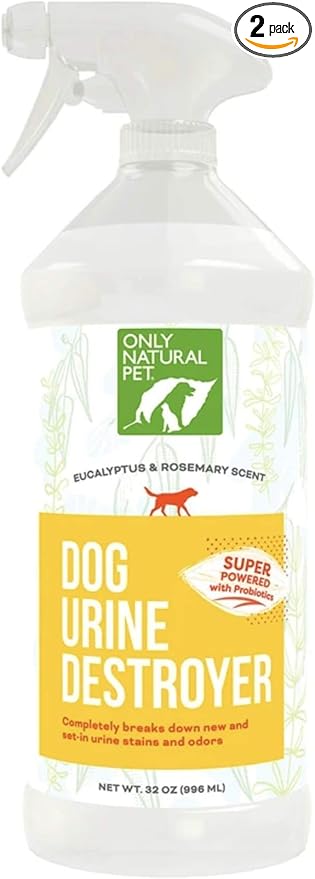 Only Natural Pet Enzyme Powered Stain &amp; Odor Eliminator - Professional Pet Urine Pee Cleaner Deodorizer for Dogs - Hardwood Floors Carpets Upholstery - Eucalyptus &amp; Rosemary Scent - 32Floz - 2 Pack