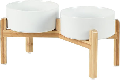 Ceramic Raised Double Bowls Set with Stand, Food &amp; Water Bowls for Medium Breed Dogs, Weighted Dog Dishes, Pet Bowl(7.3&