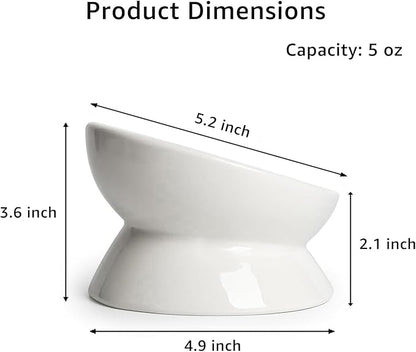 YINGFAN Elevated Cat Bowls, 5oz Ceramic Raised Cat Bowl for Cats/Kittens with Tilted Design, Porcelain Cats Feeding Dishes for Food/Water, Anti Vomit, Microwave &amp; Dishwasher Safe (Light White)