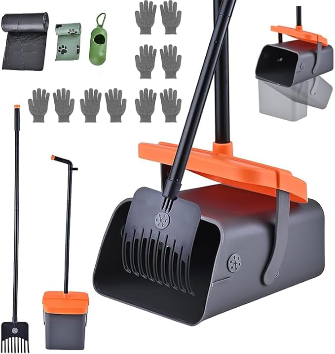 Dog Pooper Scooper with Rotating Bucket &amp; Rake – 46” Adjustable Long Handle Includes 85 Waste Bags – Heavy Duty Poop Scooper for Large Medium &amp; Small Dogs – Yard Lawn Gravel &amp; Dirt Cleanup