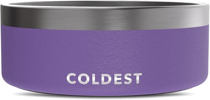 Coldest Dog Bowl - Anti Rust Metal, Non Slip, 3 Layers Insulated Stainless Steel Dog Bowls - Spill Proof &amp; Heavy Duty - Water Bowl for Dogs, Cats &amp; Pets, Dish Washer Safe (64 oz, Galaxy Purple)
