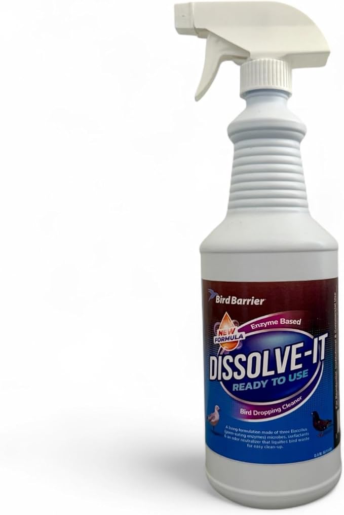 BIRD BARRIER Product Image Dissolve-It Enzyme Cleaner Concentrate |1 Quart Ready to use | Bird Dropping Remover, Pet Urine &amp; Odor Eliminator for Carpets, Hardwood Floors, Drains &amp; Grease Traps