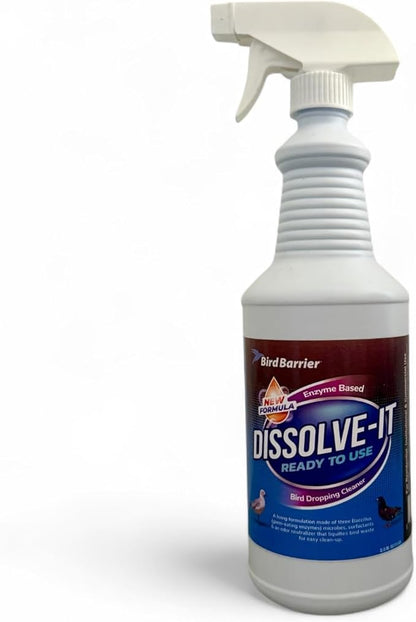 BIRD BARRIER Product Image Dissolve-It Enzyme Cleaner Concentrate |1 Quart Ready to use | Bird Dropping Remover, Pet Urine &amp; Odor Eliminator for Carpets, Hardwood Floors, Drains &amp; Grease Traps