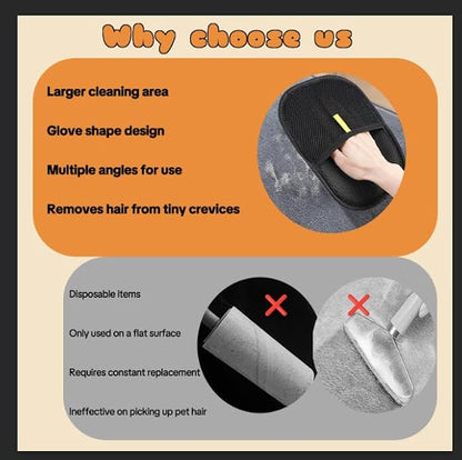 Pet Hair Removal Gloves for Cats &amp; Dogs – Reusable Grooming Glove with Static Charge to Remove Fur from Furniture, Carpet, Car Seats &amp; Clothes – Upgraded Pet Hair Remover Mitt(2PCS)