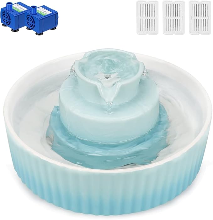 Ceramic Cat Water Fountain, 2.1L/71oz Cupcake Pet Fountain for Dog and Cat Indoor, 2 Ultra Quiet Pumps &amp; 3 Carbon Filters