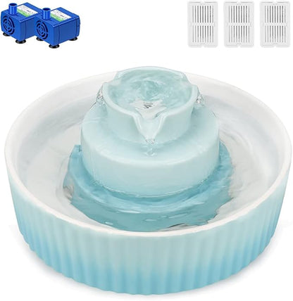 Ceramic Cat Water Fountain, 2.1L/71oz Cupcake Pet Fountain for Dog and Cat Indoor, 2 Ultra Quiet Pumps &amp; 3 Carbon Filters