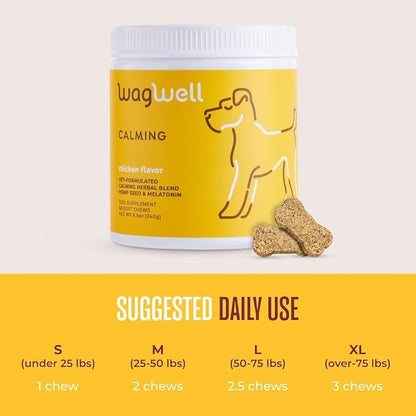 WagWell Calming Chews for Dogs – Vet-formulated Anxiety Relief for Dogs to Reduce Stressful Situations Like Travel or Fireworks – Separation Anxiety Relief for Dogs to Ease Stress &amp; Promote Relaxation