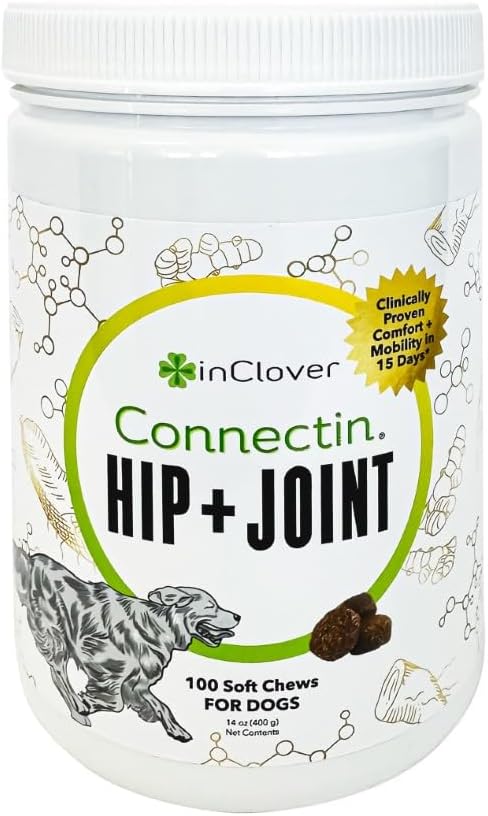 InClover Connectin Natural Hip &amp; Joint Supplement for Dogs with Glucosamine, Chondroitin &amp; Hyaluronic Acid - Soft Chew for Dog Mobility, Comfort &amp; Active Lifestyle Support, 100 Count