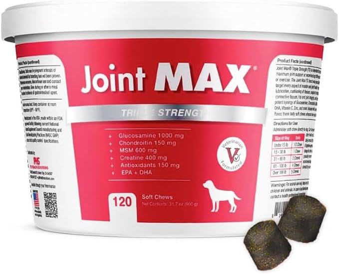 TS Joint Supplement Vet Formulated Pain &amp; Inflammation Relief Treats Hip Dysplasia &amp; Arthritis, Glucosamine, Chondroitin, Turmeric, MSM, HA, Creatine, Omega 3 EPA + DHA.120 Soft Chews