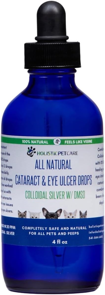 Eye Ulcer Drops - Colloidal Silver with DMSO Eye Drops for Dogs &amp; Cat Eye Infections &amp; Irritations - Eye Care Solution Reduces Cataracts - All Natural Pet Eye Health Care (4 oz)