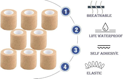 Self Adhesive Bandage Wrap,2 Inch Athletic Tape Breathable Elastic Brown Cohesive Bandages, Vet Wrap Sports Tape for First Aid, Wrist Sprains Protection,Dogs
