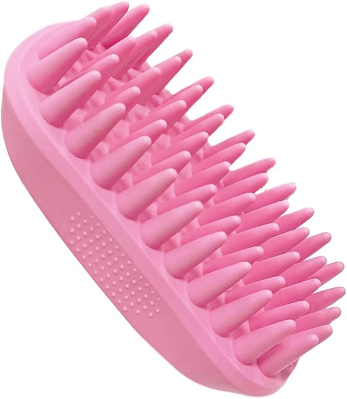 Pet Silicone Shampoo Brush for Long &amp; Short Hair, Pink ( New ), Medium Large Pets Dogs Cats, Silicone Shower Wash Curry Brush, Massage Comb