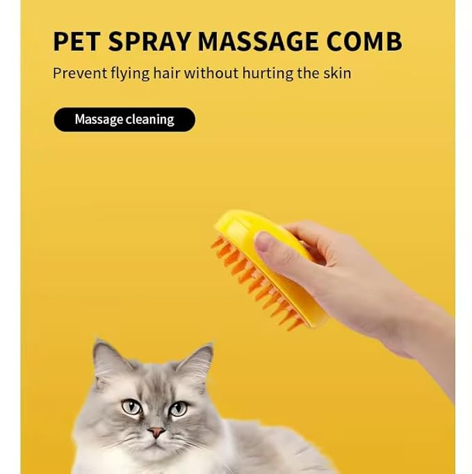 3-in-1 Rechargeable Pet Hair Brush: Massager, Steamy Comb &amp; Self-Cleaning Mist Spray for Cats &amp; Dogs