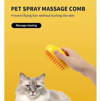 3-in-1 Rechargeable Pet Hair Brush: Massager, Steamy Comb &amp; Self-Cleaning Mist Spray for Cats &amp; Dogs