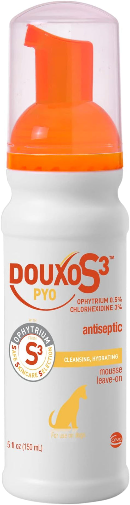 Douxo S3 Pyo Mousse, Contains 3% Chlorhexidine &amp; 0.5% Ophytrium, Antiseptic &amp; Hydrating, for Bacterial or Yeast Skin Infections, for Dogs, 5.1 fl. oz. (150mL)