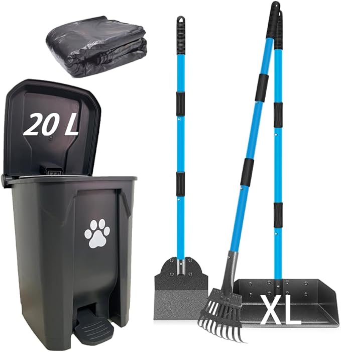 Dog Poop Trash Can for Outdoors with Extra Large Pooper Scooper &amp; 50 Waste Bags - 20L/5 Gallon Large Dog Poop Trash Can Outside with Lid and Removable Inner Bucket Waterproof Odor Control for Backyard