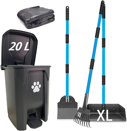 Dog Poop Trash Can for Outdoors with Extra Large Pooper Scooper &amp; 50 Waste Bags - 20L/5 Gallon Large Dog Poop Trash Can Outside with Lid and Removable Inner Bucket Waterproof Odor Control for Backyard