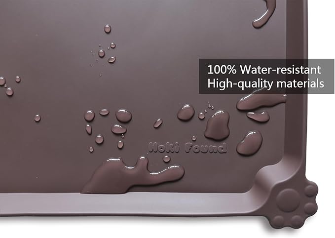 Hoki Found X-Large Silicone Non-Slip Pet Feeding Mats - Waterproof, Ideal for Dogs, Cats &amp; Carpets - Dark Oak