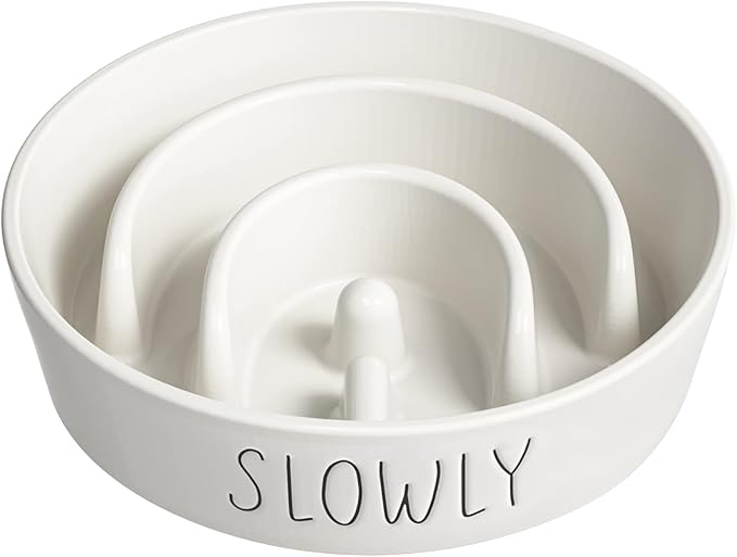 Slow Feeder Dog Bowl - 1.5 Cups Ceramic Puzzle Feeder for Small &amp; Medium Breeds, Maze Design Bowl for Puppy &amp; Fast Eaters, White Pet Dish to Control Eating Speed