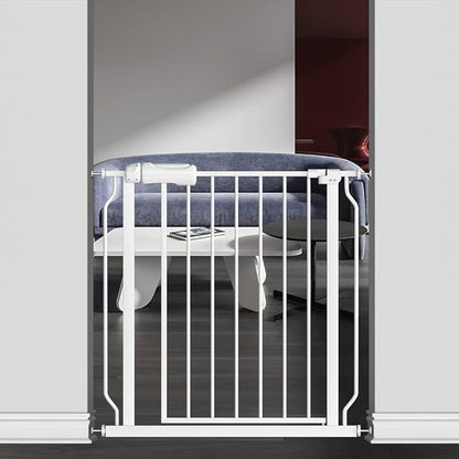 TSAYAWA Extra Wide Baby Safety Gate 29.6-33.8Inch Auto Close Child Gates, Pressure Mounted Gate for Stairs &amp; Doorways, Indoor/Outdoor Heavy-Duty Pet Gate for Toddlers, Dogs, White