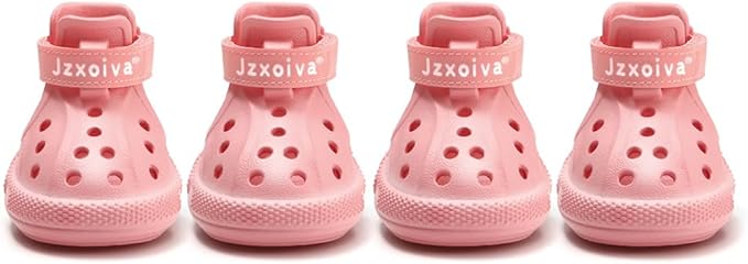JZXOIVA Dog Shoes for Hot Pavement, Dog Booties for Small Dogs, Breathable Dog Boots &amp; Paw Protectors, Adjustable Non-Slip Dog Rain Booties, Waterproof Pets Sandals for Beach Pink Size 3
