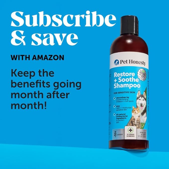 Restore + Soothe Shampoo for Sensitive Skin for Dogs &amp; Cats - Dog Skin and Coat Supplement - Soothes Itching, Irritation and Hot Spots (Lavender) - 12oz