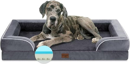 Comfort Expression Dog Beds Memory Foam, XXL Orthopedic Waterproof Dogs Beds, Giant Washable Dog Beds with Bolster &amp; Removable Cover(XX-Large,Leaden Grey)