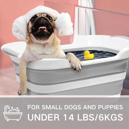 Collapsible Pet Bathtub with Water Drain Plug, Foldable Bathtub for Puppy Small Dogs Cats, Portable &amp; Space Saving Design, BPA Free, Grey