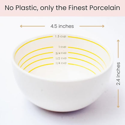 Uba Portion Control Bowl (Porcelain) for Measuring, Bariatric Diet, Diabetes (4 Pack)