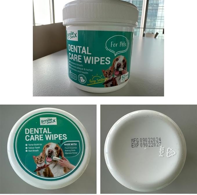 Dog Dental Care Finger Wipes - Teeth Cleaning Finger Wipes for Dog &amp; Cats - Tooth Brushing Kit Dental Wipes for Dog - Reduces Plaque &amp; Freshens Breath (50 PCS, Unscented)