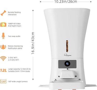 SKYMEE 12L 5G WiFi Aautomatic Dog Feeder Large Breed &amp; Automatic cat feeders 1080P Full HD Pet Camera Treat Dispenser Food Dispenser