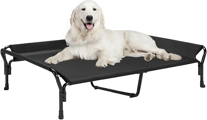Veehoo Cooling Elevated Dog Bed, XL Raised Pet Cot with Guardrail &amp; Slope Headrest, Durable Breathable Teslin Mesh, Non-Slip Feet, Washable Dog Couch Bed for Indoor &amp; Outdoor, 50.5" x 33.5, Black