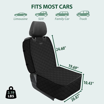Dog Car Front Seat Cover with Side Flaps &amp; Buckle Straps for Pet, 100% Waterproof 600D Oxford Single Seat Protector Heavy Duty Quilted Scratch Proof, Universal Size for SUV Truck, Black
