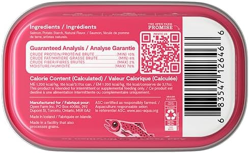 Open Farm, Canned Cat Food Topper, Silky Mousse Made with 95% Responsibly Sourced Icelandic Fish, Grain &amp; Legume Free, Salmon Recipe, 3.17oz Cans (Pack of 17)