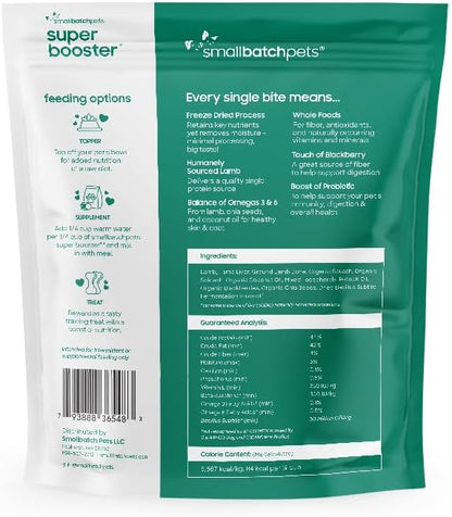 smallbatch Freeze Dried Dog Treats, Superfood Food Topper Lamb Bites for Dogs &amp; Cats, Probiotics, Organic Ingredients, High Protein, Grain Free Healthy Treat or Food Topper, Made in The USA, 7 oz Bag