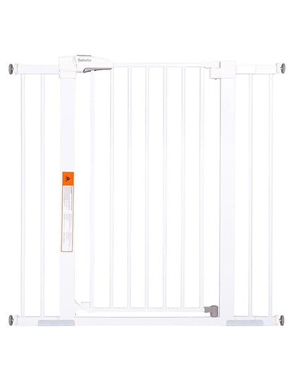 BABELIO 36" Extra Tall Dog Gate, 26-40" Wide Auto Close Baby Gate, Pressure Mounted Metal Pet, Easy Install No Drilling, No Tools Required, With Wall Protectors and Extension Kits, White