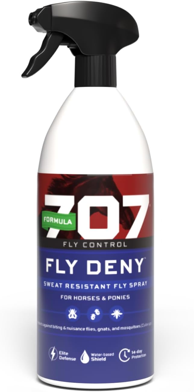Formula 707 Fly Deny Spray for Horses &amp; Ponies, Sweat-Resistant 14-Day Protection from Flies, Gnats &amp; Mosquitoes, Repels and Kills, 32 Oz
