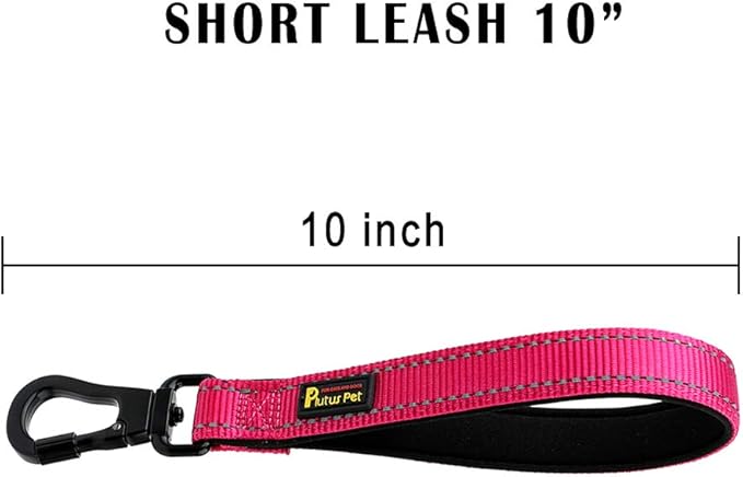 PLUTUS PET 10 Inch Short Dog Leash for Large Dogs with Locking Carabiner Clip &amp; Padded Handle （10”, Pink）