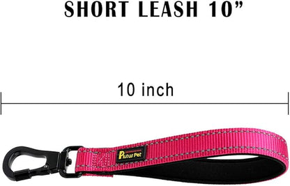 PLUTUS PET 10 Inch Short Dog Leash for Large Dogs with Locking Carabiner Clip &amp; Padded Handle （10”, Pink）