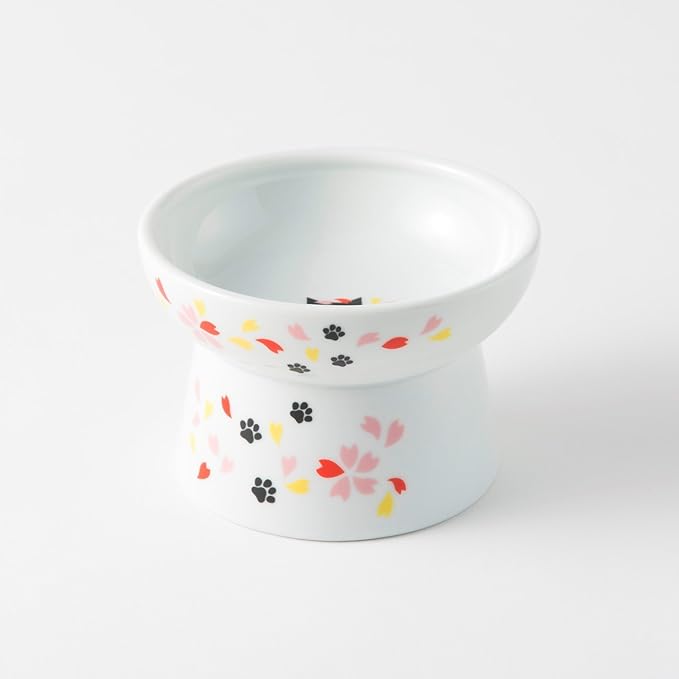Necoichi Elevated Cat Food Bowl Prevent Neck &amp; Whisker Fatigue, Dishwasher and Microwave Safe, No.1 Seller in Japan! (Sakura, Regular)