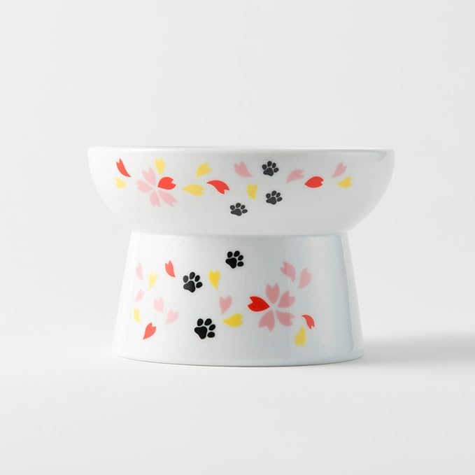 Necoichi Elevated Cat Food Bowl Prevent Neck &amp; Whisker Fatigue, Dishwasher and Microwave Safe, No.1 Seller in Japan! (Sakura, Regular)